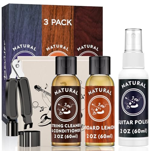 Premium Gitarrenpflege 3-teiliges Set, Zitronenöl, Politur, Gitarrensaitenöl, für Gitarrenreinigung und -wartung