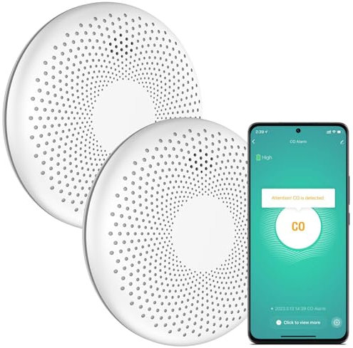 Aroha Smart Connect Détecteur Combiné avec Fumée & Monoxyde de Carbone Connecte - Batterie 10 Ans - Alarme Incendie & CO, Tuya, Smartlife - 2 pièces