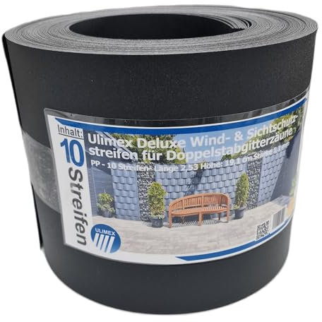 Ulimex 10 passgenaue Sichtschutzstreifen Anthrazit - 1,1 mm stabil - DURCHGEFÄRBT - für Doppelstabmattenzaun Keine Klemmen nötig für Gitterzaun Doppelstab Zaun Sichtschutz