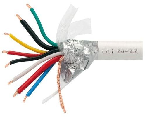 Cavo per sistemi di allarme, 2x0,50mm2 e 6x0,22mm2, 100 metri, diametro 5,3mm, colore bianco