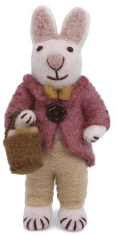 Én Gry & Sif handgefilzter Osterhase mit Ornament - Hase - Anhänger aus Filz - Ostern-Deko - fair Trade (weißer Hase mit Anzug Korb)