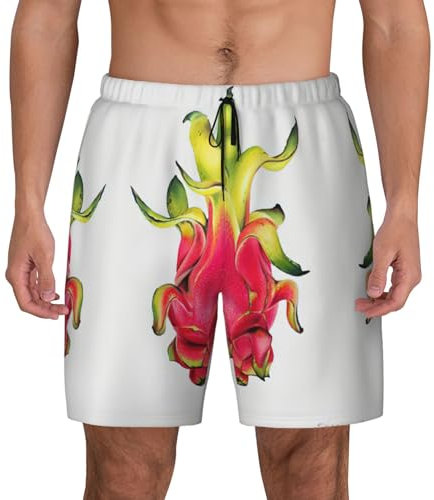Pitaya Herren-Badehose, schnelltrocknend, 3D-Druck, Strand-Shorts mit Taschen, cooles Futter, Schwarz, Large