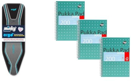 Minky Ergo Extra Thick Elasticated Replacement Ironing Board Cover, Black, 122 x 38 cm & Pukka Pad, A5 Metallic Jotta Book 3-Pack for Home, School, and Office – 15 x 21cm