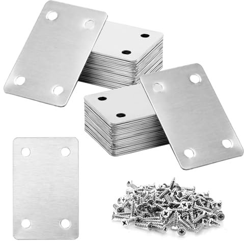 SINJEUN 40 Pcs 60 x 38mm Flat Straight Mending Plates, Stainless Steel Flat Joining Plates with Holes, Flat Metal Support Brackets Joining Plates with 160 Screws for Mending Fixing Repair Furniture