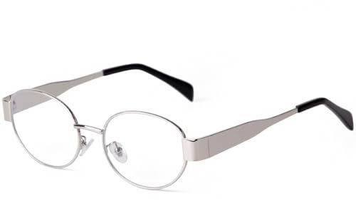 Laurinny Retro Oval Blaulichtfilter Brille Damen Blaufilter Brille Herren Ohne Stärke Blue Light Blocking Glasses Metallrahmen Gaming Brille(Silber/Klar)