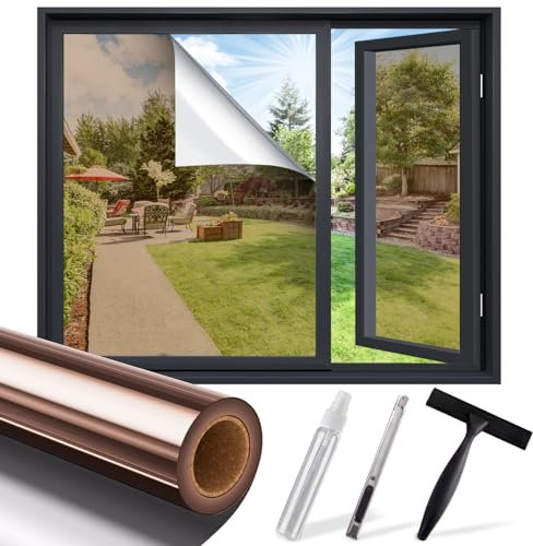 Windimiley Fensterfolie Sonnenschutz Spiegelfolie Fenster Sichtschutz, Blickdicht von Aussen Sonnenschutzfolie 45x300cm, Selbsthaftend UV-Schutz Hitzeschutz Wärmeschutzfolie für Büro Tee-Silber