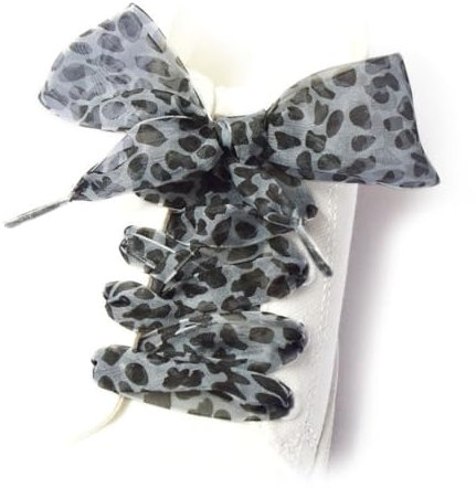 CHTME Cordones de leopardo de moda, 1 par de cordones de gasa con cinta de raso de organza, patrón de patrones, anchos, para adultos, niños, zapatos de patinaje, zapatos informales, de encaje de