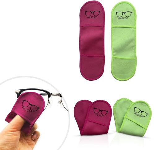 Basesit Eyeglass Cleaner 4 Pack, Eyeglass Cleaning Wipes, Lens Cleaner, Anti-Scratch, Screen Cleaning Cloth, Eyeglass Cleaning Cloths, Lens Wipes (Rose/Green)