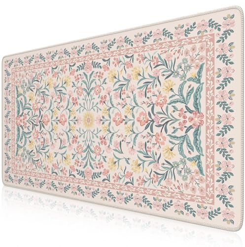 iCasso Desk Mat,Mouse Pad for Office Desk,35.4x15.7in,Pink Floral