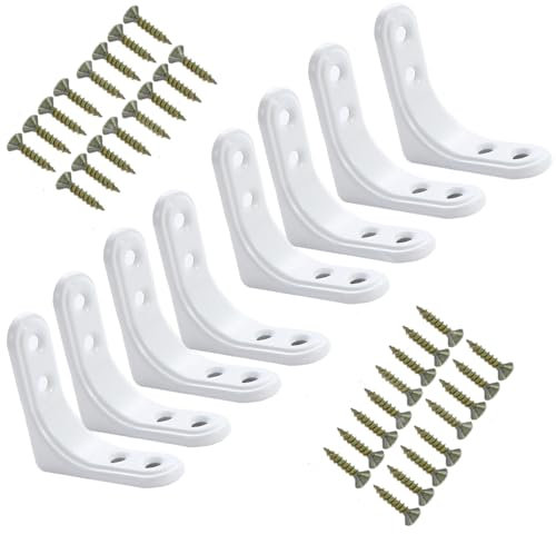 Robuste L-Halterungen, Wandhalterung, rechtwinklige Eckstreben, 90 Grad Regalhalterung mit Schrauben, für Regale, Holzkisten, Möbel, Weiß, 8 Stück