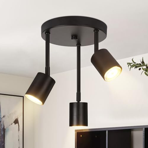 CBJKTX Deckenstrahler Schwarz Deckenlampe 3 Flammig - Schwenkbar Deckenleuchte LED GU10 Küchenlampe 350° Deckenspots Flurlampe mit Spots Strahler für Küche Flur Wohnzimmer (ohne Leuchtmittel)
