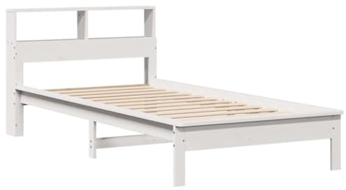 vidaXL Massivholzbett, Bett mit Bücherregal ohne Matratze, Bettgestell mit Lattenrost, Holzbett Einzelbett für Schlafzimmer, Weiß 100x200cm Kiefer