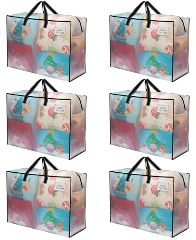 VENO 6 Pack 105L Large Storage Bags, Duvet Storage Bag King Size for Moving, Underbed Storage Bags for Bedding, Laundry Packing Boxes Clothes, Duvets, Pillows, Quilt, Blankets (Clear, 6 Pack 105L)