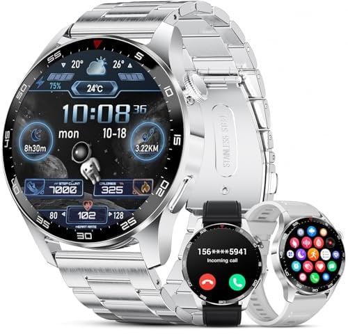 FOXBOX Smartwatch Herren Bluetooth Telefonfunktion,120+ Sport Modi Smart Watch mit Herzfrequenz Kalorien Blutsauerstoff Schlafmonitor,Android iOS 400mAh Silbrig