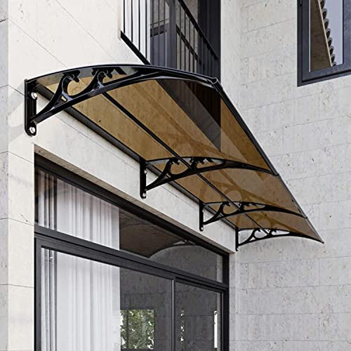 Brown Front Door Canopy with Bracket Outdoor Garden Patio Porch Awning UV Rain Snow Polycarbonate Cover 80x200cm