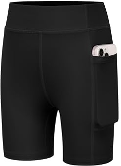 Arshiner Shorts de Sport pour Filles Enfants Pantalon de Cyclisme Taille Haute Leggings Respirants avec Poche 5-12 Ans