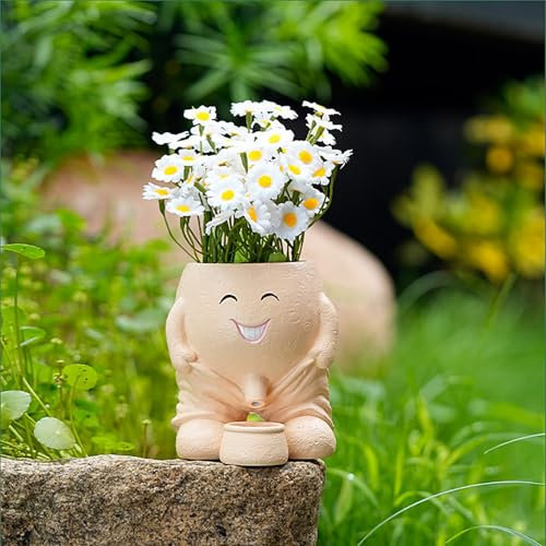 Head Planter,Unique Face Flower Vase Peeing Pot Head Planter for Indoor and Outdoor Decor, Cute Cactus Face Funny Office Plant Pots, Novelty Gift Set