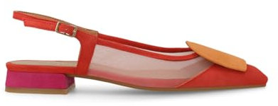 Lodi Bailarinas de Mujer para Uso Diario con Diseño Sencillo y Elegante. Destalonadas en Ante con Adorno en Tonos Pastel y Rejilla Transparente. Serie BRO5264. Color Rojo