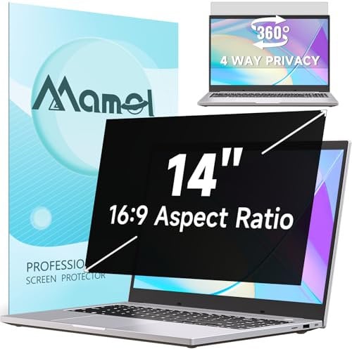 Mamol 360°Laptop Privacy Screen 14 Inch 16:9, 4 Way Computer Monitor Privacy Shield, Matte Anti Glare Blue Light Privacy Filter Compatible with Lenovo Hp Dell Acer Asus Thinkpad Envy Xps