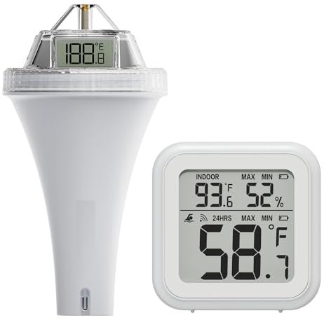 Wlan Pool Thermometer Schwimmend, APP Poolthermometer Funk Digital Wasserthermometer mit Außensensor für Teich Innen- und Außenschwimmbad