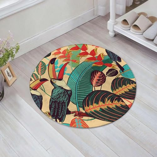 FSDGY Badvorleger Fußmatte Flauschig Teppich Badezimmerteppich Duschmatte für Bade & Wohnzimmer Schlafzimmer,Vögel, Tukane, Hintergrund, Von, Tropische, Blätter, Und, Flowers., Blumenmuster,60x60 cm