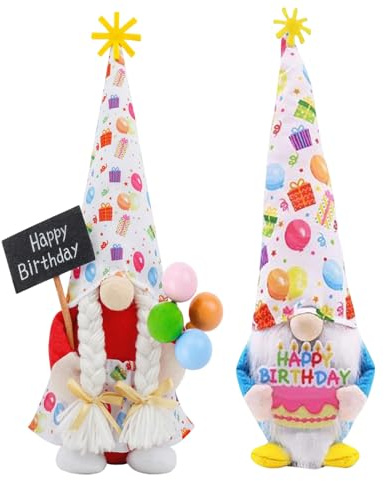 Happy Birthday Gonk Plush, Cute Gnomes Decorations, Birthday Gnome Plush Gift, Home Ornaments Gift, Figurines Gonks Decorations for Birthday Party Home Kitchen Tabletop Gifts (2pcs Birthday Gnomes)