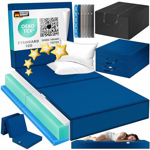 KESSER® Klappmatratze 75 x 200 x 15 cm Gästematratze 3-Fach faltbar zum Sitzhocker Faltmatratze Schaumstoff 25kg/m³ extra dick 15cm atmungsaktiv waschbar Abnehmbarer Bezug inkl. Camping Tragetasche