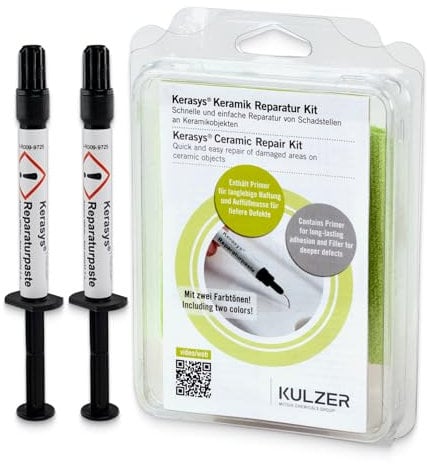 KERASYS Keramik Reparaturset - Profi Reparaturpaste für Waschbecken, Badewannen, Fliesen Komplettset mit UV-Licht, Primer & Politur - Farben: Starweiß & Alpinweiß