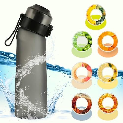 Air Gourde Bouteille Aromatisées 650ML avec 7 Parfums Pods Différents, Bouteille Sport Parfumée, Sans BPA, 0 Sucres, avec Paille et Brosse de Nettoyage