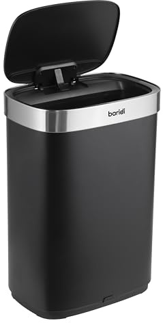 Baridi Sensor Bin, 65L Capacity, Perfect for Home, Office and Bedroom, Black/Stainless Steel – DH282
