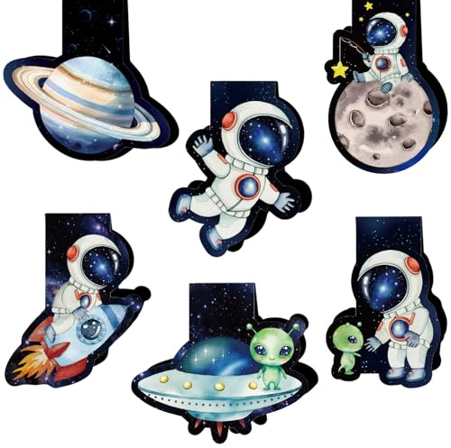 JSRQT Magnetische Lesezeichen Astronauten Weltraum Mitgebsel Weltall Geschenke Magnetisch Bookmark Magnet Adventskalender Einschulung Junge Weihnachten Geschenk Basteln