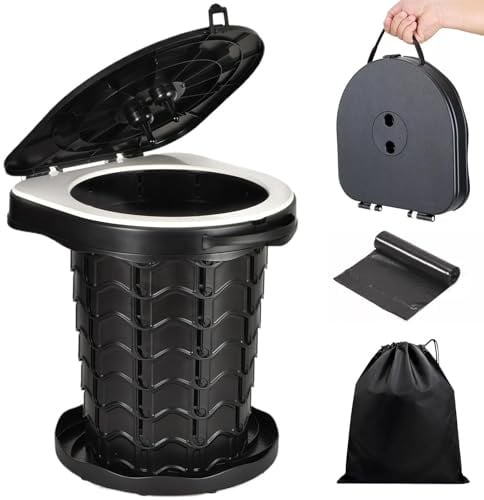 KALBIGRO WC Portatile Adulti, 220kg Toilette Portatile Pieghevole, Gabinetto Portatile Adulti con 10 Sacchetti per WC Campeggio, Water Portatile Adulti per Campeggio, Escursionismo, Pesca, Viaggio