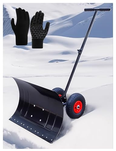 Pala quitanieves con Ruedas, Pala empujadora de Nieve portátil Resistente, Pala quitanieves de Metal Resistente for Entrada, Coche, casa, Garaje(29x13.7in/74x35cm)