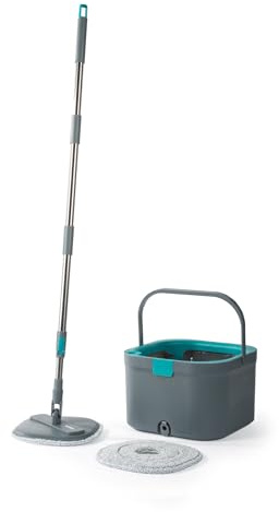 Beldray Anti Bac Spin Mop And Bucket Set, 2.4L Dual Chamber | Push powered wringer, separates clean and dirty water, 2 washable pads, drainage plug, scrub bristles, wringer spray