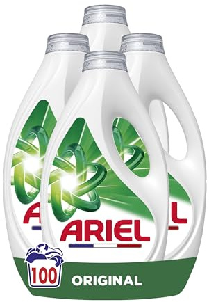 Ariel Original Lessive Liquide, 100 Lavages, Action Détachante En 1 Seul Lavage, Impeccable Même à Froid, Fabriqué en France