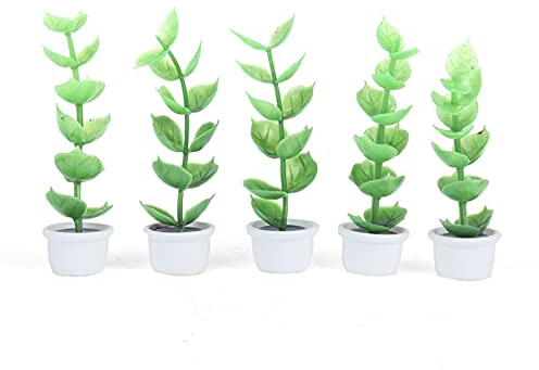 5pcs Dollhouse Succulent Plant, Miniature Artificial Potted Plants for Dollhouse, Tiny Fake Succulents in Colorful Flowerpots for Micro Landscape and Model Decoration