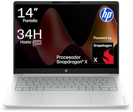 HP OmniBook 3 14-hz0000nsx - Ordenador portátil 14” WUXGA (1920x1200) | IPS Antirreflejo, Snapdragon X AI PC, 16GB RAM, 512GB SSD, Windows 11, QWERTY Español, Plata, Sin Cargador Incluido