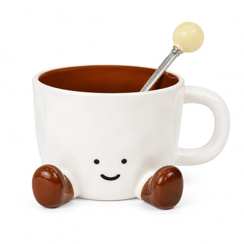 XPJBKC Cute Coffee Mug with Feet, Funny Ceramic Tea Cup 325ml with Spoon, Novelty Handcrafted Coffee Mug for Office Home, Creative Gift for Women & Men Birthday Christmas