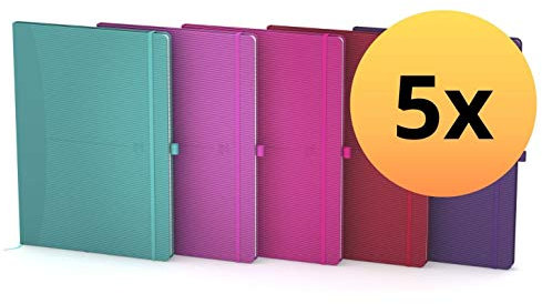 Oxford Notizbuch Signature, 5er Pack, DIN B5, kariert, je 160 Seiten, 5 Farben