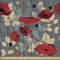 ABAKUHAUS Mohn Gewebe als Meterware, Moderner Blumengarten, Dicht Gewebter Stoff zum Nähen Polster Wohnaccessoires, 3M (148x300cm),Beige Grau Rot