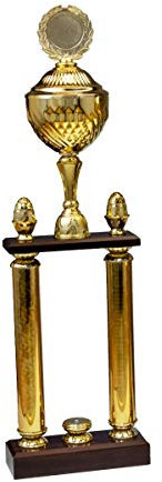 Henecka 🔵 Säulenpokal Serie Dakota Gold · mit Wunschgravur und auswählbarem Sport-Emblem · Größe 65,5 cm