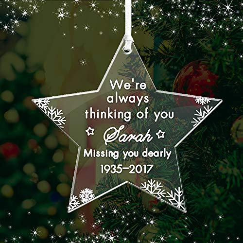 Personalised Christmas Baubles Memory Christmas Bauble 2023 Christmas in Heaven Xmas Tree Decorations Custom Keepsake Remember a Love One Acrylic Ornaments (Star)