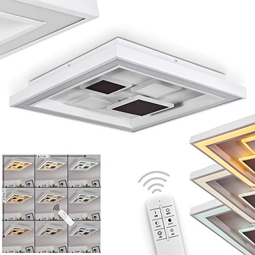 LED Deckenleuchte Fitili, dimmbare Deckenlampe mit Fernbedienung, eckige Zimmerlampe aus Metall und Glas in weiß, 1 x LED 50 Watt, 3000 - 6000 Kelvin, 500 - 5000 Lumen, Lichtfarbe ist veränderbar