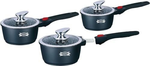 HAUSSMANN heritage- Série de 3 Casseroles 16/18/20 cm Manche Amovible - Fonte d'Aluminium - Revêtement type pierre - Tous feux dont induction - Sans PFOA (Série de 3 Casseroles 16/18/20 cm)