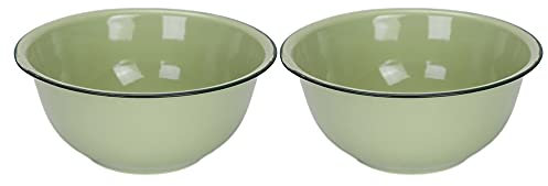 YARNOW Ramen Udon Noodle Bowl 2pcs Vintage Enamel Bowl Enamelware Round Cereal Green Enamel Serving s for Soup Dessert Snacks 22cm Ramen Noodle