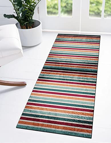 Ymural Teppich Läufer Flur Küche Bunt Gestreift Küchenläufer 70x120CM Waschbar Korridor rutschfest Meterware Teppichläufer Lang Meterware Polyester Flurläufer für Schlafzimmer, Anpassbar