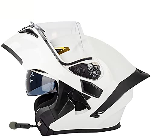Casco Modulare Moto Bluetooth Integrato Casco Moto con Integrale Doppia Visiera Specchio Risposta Automatica Certificazione ECE Casco Integrale Scooter Face Racing