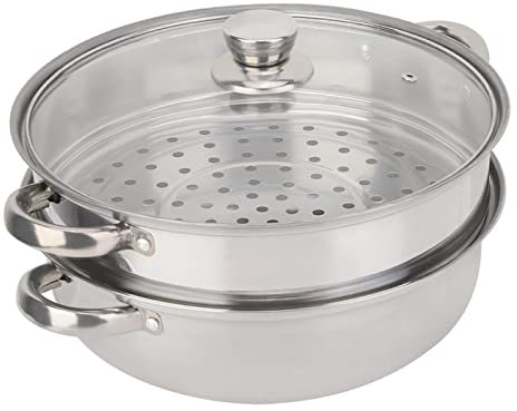 Edelstahl Kochgeschirr, 2 lagiger Dampfgarer Doppelkochersuppe Dampftopf mit Deckel Kochpfanne Kocher Doppelkocher Suppen-Dämpftopf für Küchenkochwerkzeug 27 x 27 x 19,5 cm