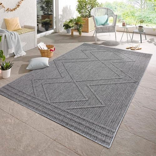 Carpetsale24 In- & Outdoor Teppich Wetterfest 240 x 340 cm Sisal Optik Grau - Teppich Waschbar, Wasserfest, Pflegeleicht und Flachgewebe - Ideal für Balkon, Garten, Terrasse und als Küchenteppich