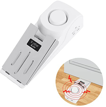 Kaket Door Stop Alarm Wedge, Portable Wedge Door Stop Security Alarm, Non-Slip Adjustable Sensitivity Door Stop Alarm for Home Hotel Travel (White)